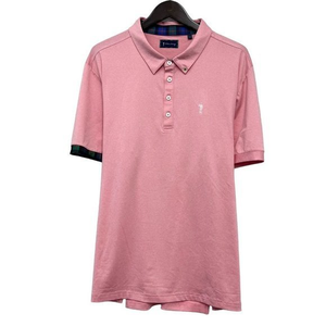 William Murray Men's Golf Polo Shirt Coral Pink Plaid Trim Polyester/Spandex XXL